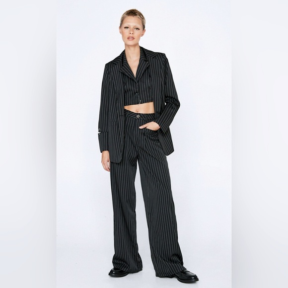 GloryStar Wide Leg Pinstripe stretch back slacks Trouser Pants XXL fit like L/XL - Picture 2 of 11